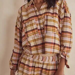 Free People Wrapped In Flannel Set Cropped Plaid Printed Shorts Top M
